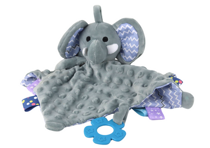 Peluche elefante com manta mordedor e chocalho