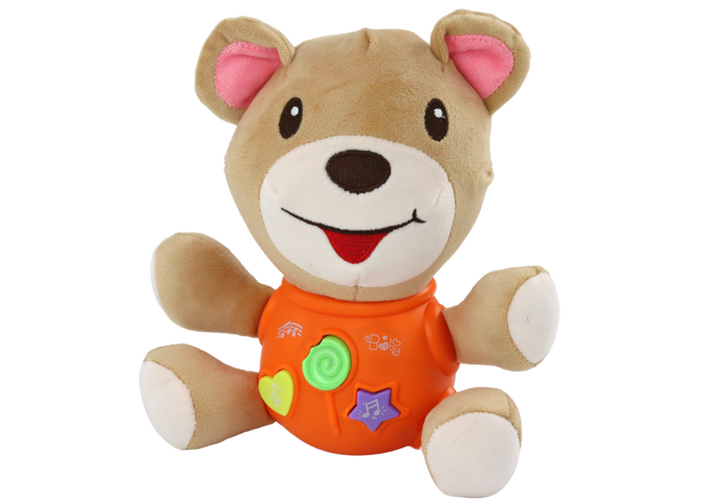Peluche urso interativo laranja com som 23 cm