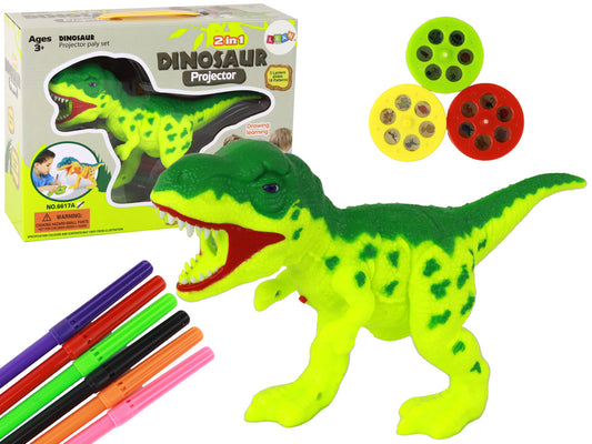 Projetor de Desenho Dinossauro T-Rex 2 em 1 com Marcadores e 18 Imagens