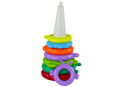 Pirâmide puzzle girafa 13 anéis colorida 43x18x18 cm