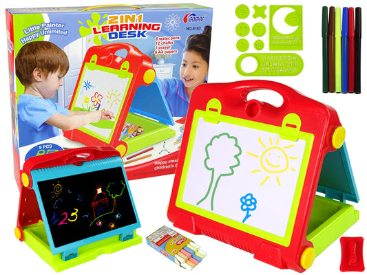Quadro dobrável 2 em 1 tipo mala giz e marcador