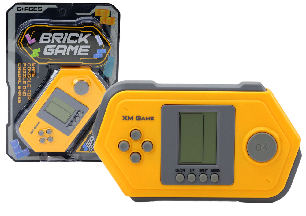 Consola eletrónica Tetris portátil cinza e amarelo