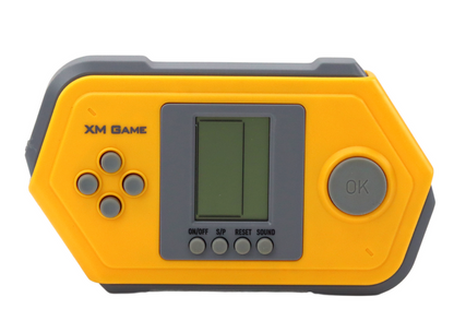 Consola eletrónica Tetris portátil cinza e amarelo