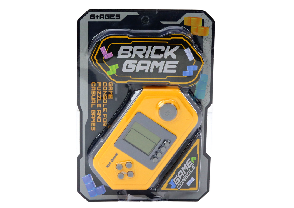 Consola eletrónica Tetris portátil cinza e amarelo