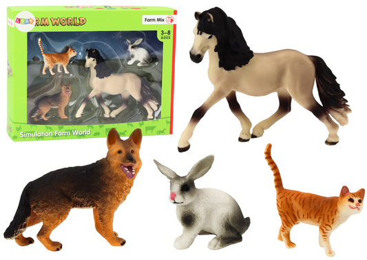 Animais domésticos cavalo cão coelho gato 4 peças