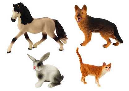Animais domésticos cavalo cão coelho gato 4 peças