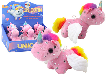 Unicórnio peluche saltitante com pega rosa (1 unidade)