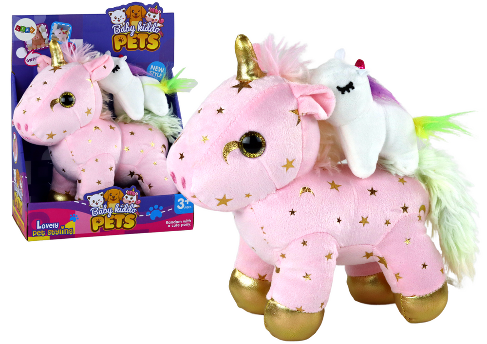 Unicórnio peluche dormir com luz e canções rosa com estrelas