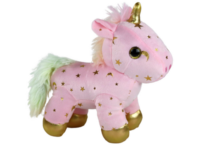Unicórnio peluche dormir com luz e canções rosa com estrelas