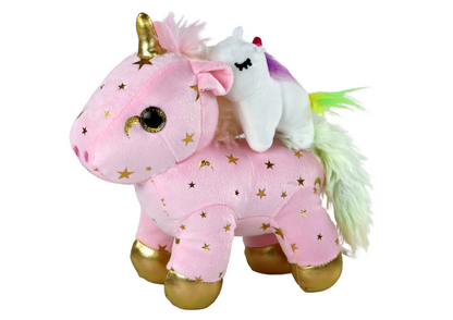 Unicórnio peluche dormir com luz e canções rosa com estrelas
