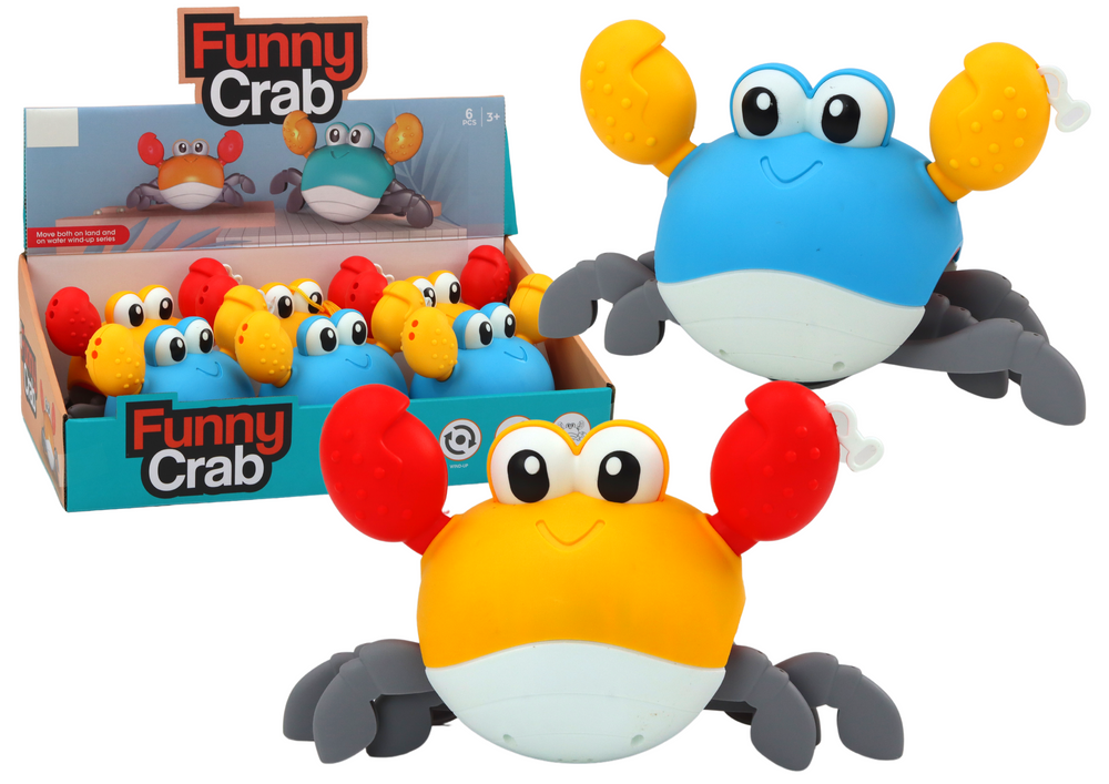 Brinquedo de banho caranguejo de corda anda e nada azul amarelo