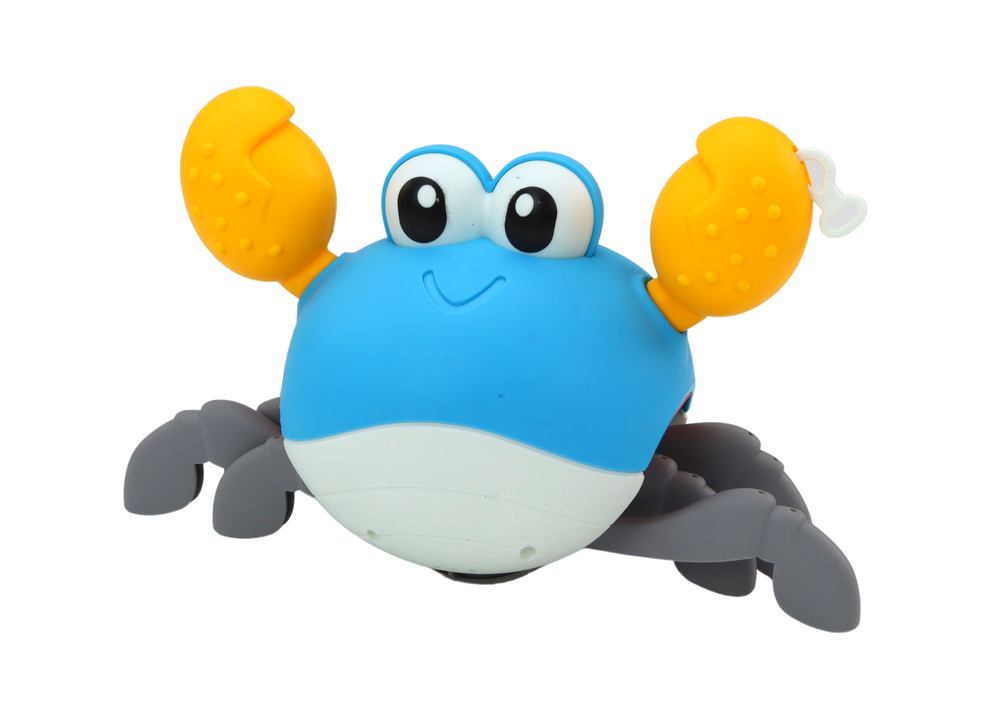 Brinquedo de banho caranguejo de corda anda e nada azul amarelo