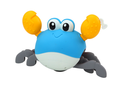 Brinquedo de banho caranguejo de corda anda e nada azul amarelo