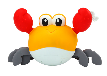 Brinquedo de banho caranguejo de corda anda e nada azul amarelo
