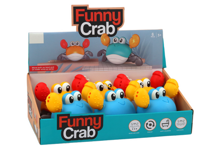 Brinquedo de banho caranguejo de corda anda e nada azul amarelo