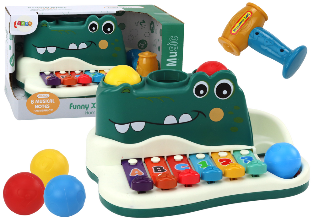 Órgão piano crocodilo com pratos martelo bolas educativo