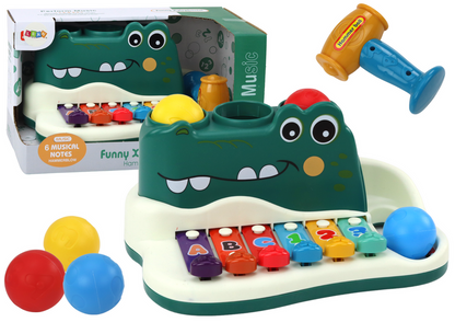 Órgão piano crocodilo com pratos martelo bolas educativo