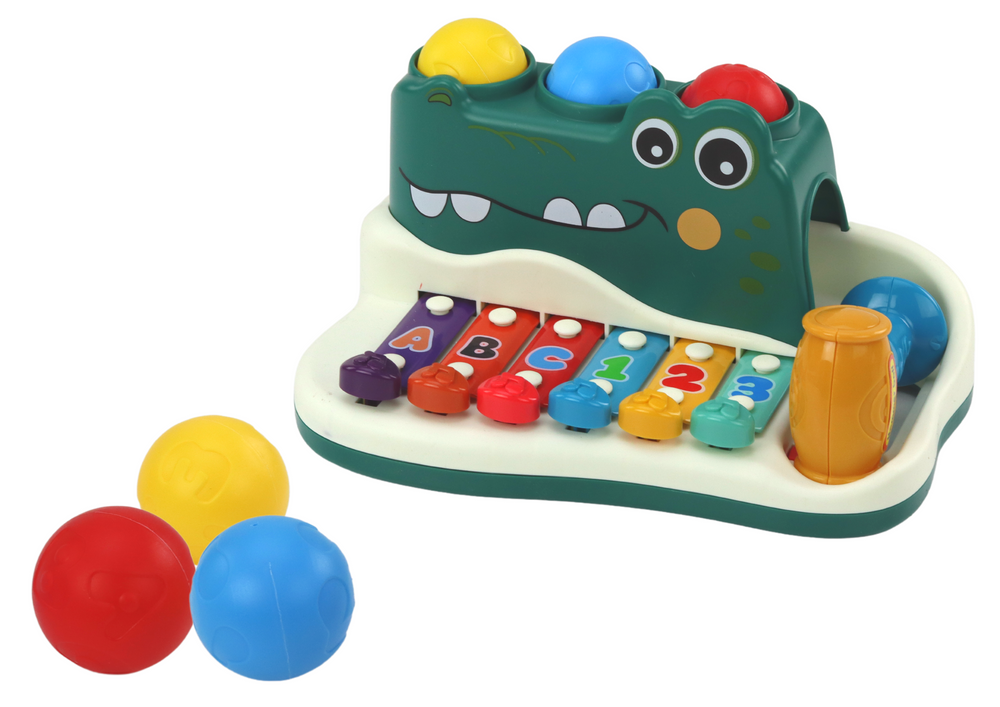 Órgão piano crocodilo com pratos martelo bolas educativo
