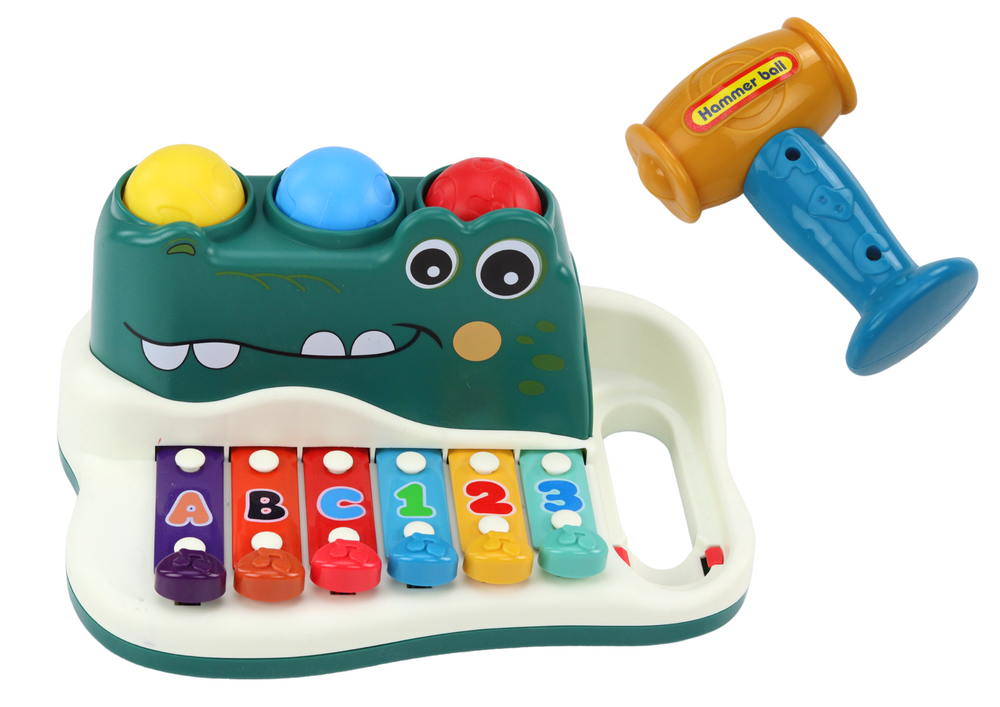 Órgão piano crocodilo com pratos martelo bolas educativo