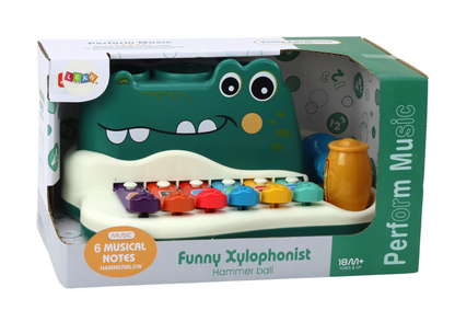Órgão piano crocodilo com pratos martelo bolas educativo
