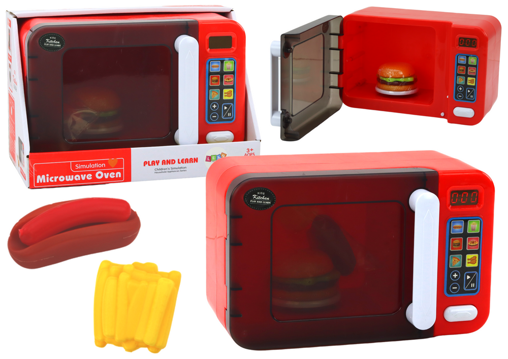 Micro-ondas brinquedo vermelho com acessórios