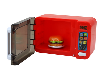 Micro-ondas brinquedo vermelho com acessórios