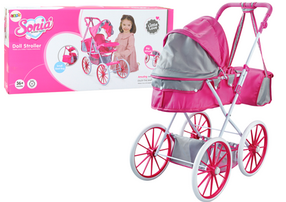 Carrinho de boneca metálico rodas grandes rosa