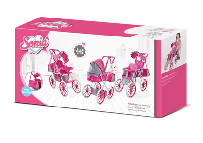 Carrinho de boneca metálico rodas grandes rosa