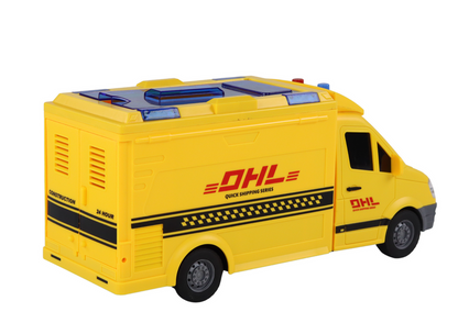 Carrinha entrega 1:16 fricção portas luz som amarelo