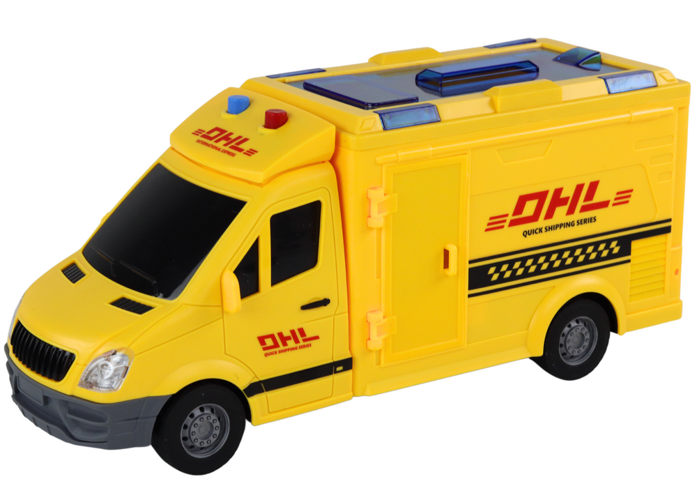 Carrinha entrega 1:16 fricção portas luz som amarelo