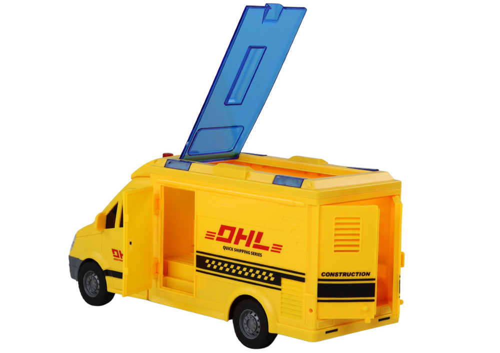 Carrinha entrega 1:16 fricção portas luz som amarelo