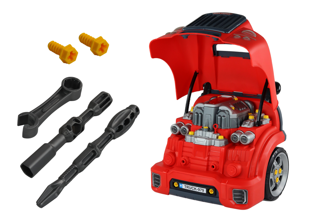 Camião motor oficina desmontagem DIY vermelho