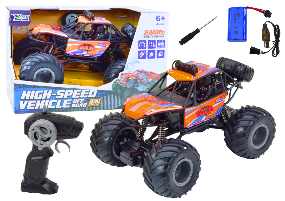 Carro RC todo-o-terreno 1:8 com amortecedores laranja