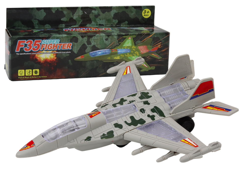 Caça militar F35 com luz e som cinza
