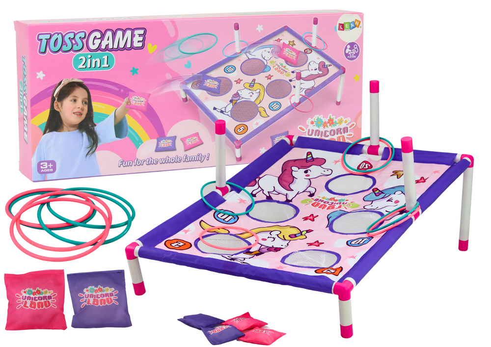 Jogo lançamento saco e argolas 2 em 1 unicórnio