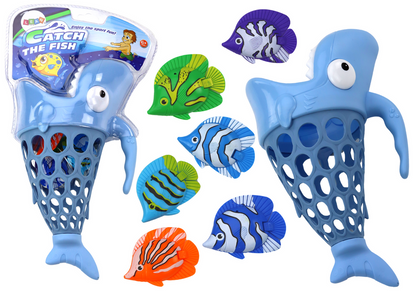 Cesto pesca tubarão com peixes azul