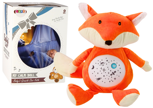 Urso peluche dormir luz som modo noite/dia raposa