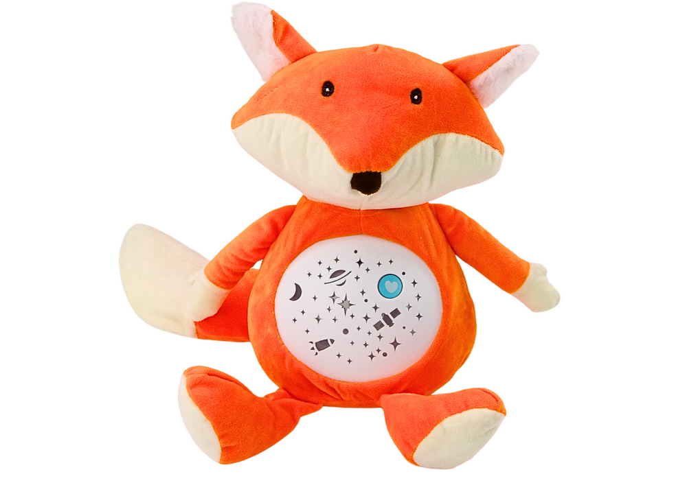 Urso peluche dormir luz som modo noite/dia raposa