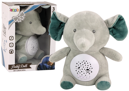 Elefante peluche projetor luz melodias cinza