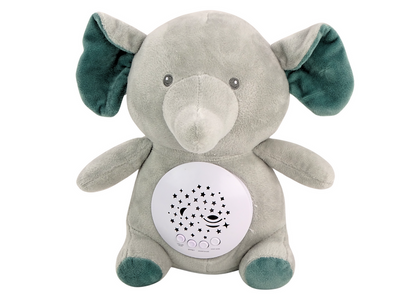 Elefante peluche projetor luz melodias cinza