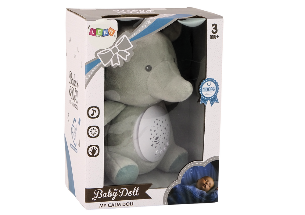 Elefante peluche projetor luz melodias cinza