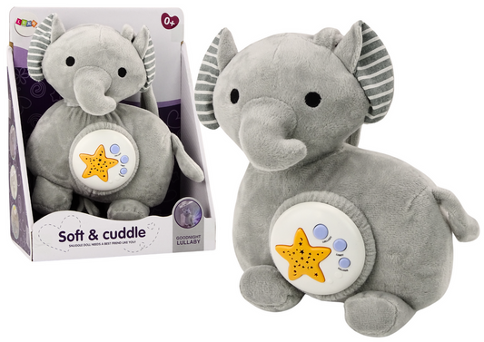 Peluche elefante projetor cinzento com luz estrelas e melodias