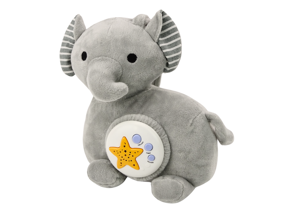 Peluche elefante projetor cinzento com luz estrelas e melodias