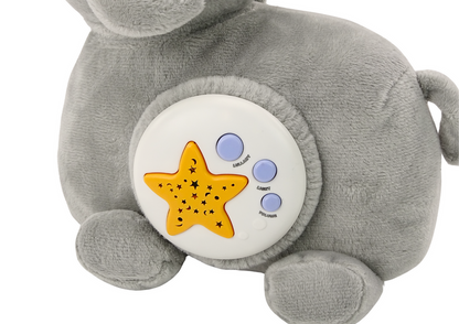 Peluche elefante projetor cinzento com luz estrelas e melodias