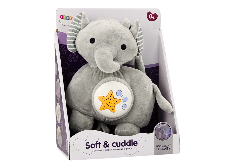 Peluche elefante projetor cinzento com luz estrelas e melodias
