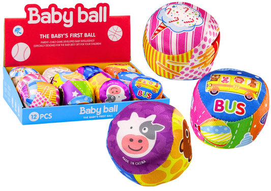 Bola macia com chocalho animais e frutas 10 cm (1 unidade, sortido)