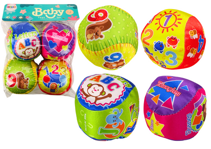 Conjunto bolas macias educativas com chocalho 4 peças