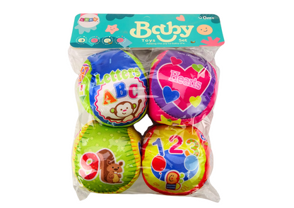 Conjunto bolas macias educativas com chocalho 4 peças