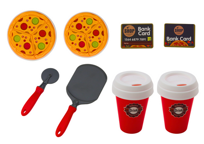 Conjunto loja pizza café caixa registadora