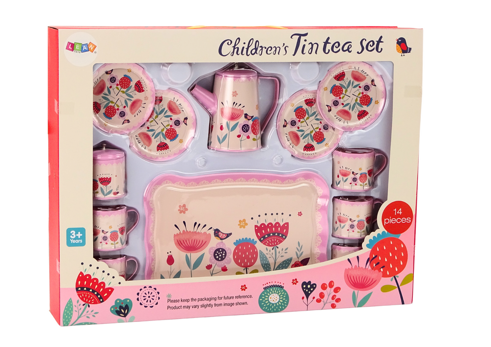 Conjunto chá café com chávenas bule e tabuleiro rosa 12 peças